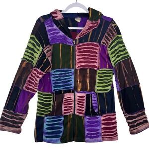 Greater Good Network Nepal Patchwork Razor Cut Tie Dye Zip Hoodie L/XL Womens